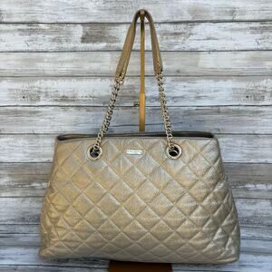Kate Spade Purse Gold Coast Quilted Leather Metallic Shimmer Tote Large Glam